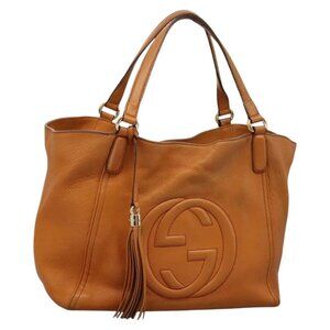 GUCCI Soho Hand Bag Leather Orange Gold